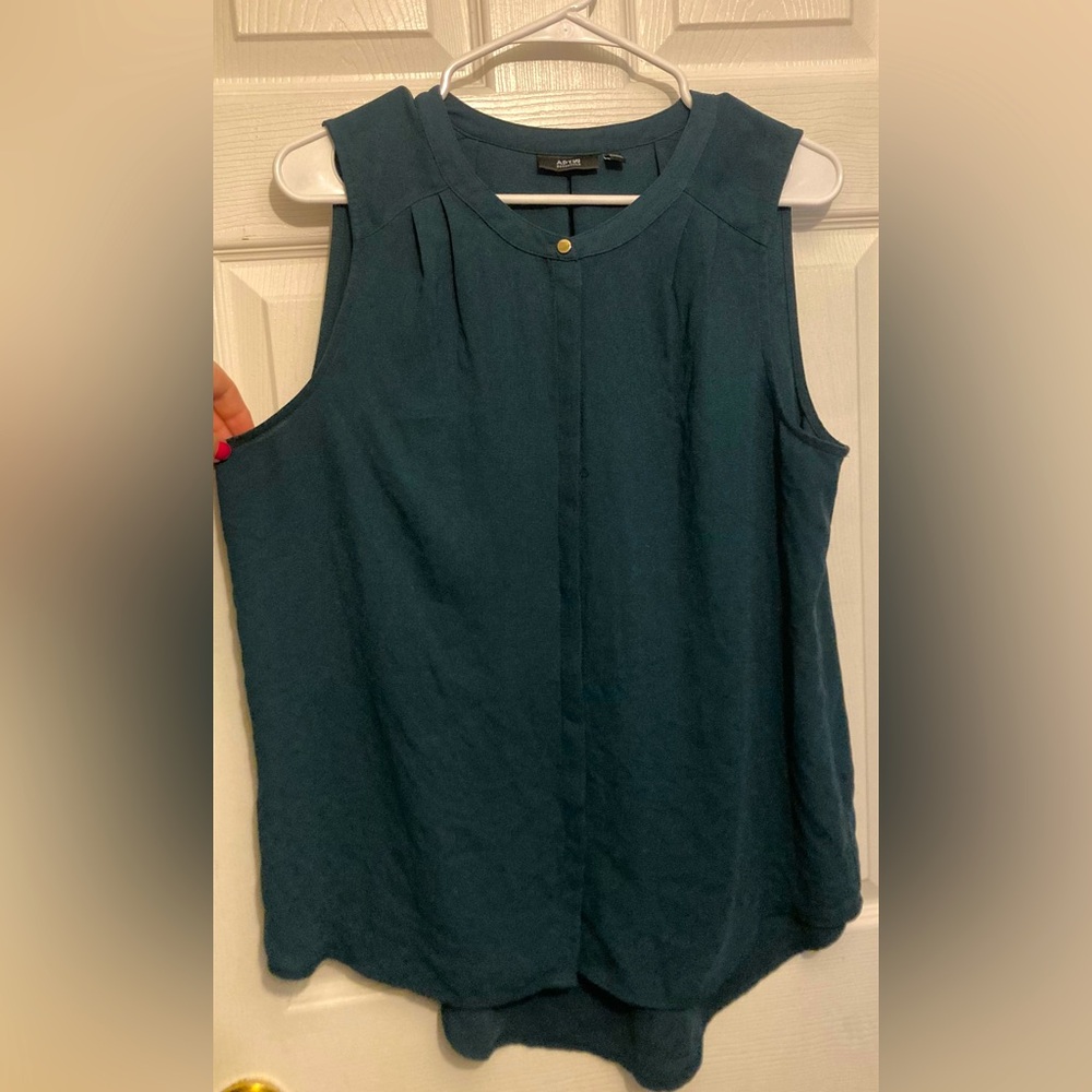 Dark green button down sleeveless blouse
